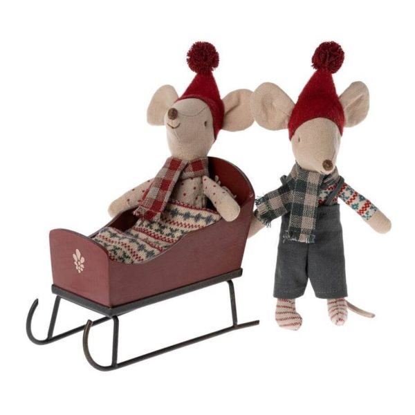 Maileg Mouse Sleigh Red